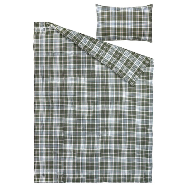 BANBJÖRNBÄR Juego de edredón, verde oscuro/a cuadros, Twin/Twin extra largo