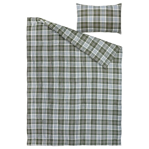 BANBJÖRNBÄR Juego de edredón, verde oscuro/a cuadros, Twin/Twin extra largo