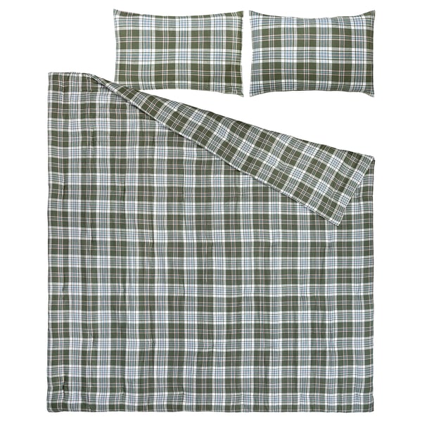 BANBJÖRNBÄR Juego de edredón, verde oscuro/a cuadros, Tamaño full/queen