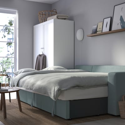 BÅRSLÖV Sofá cama+chaise longue, Tibbleby gris turquesa claro