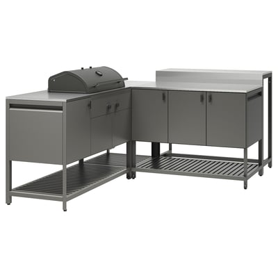 BÅTSKÄR Cocina ext+parrilla carbón+msa alta, gris oscuro, 86 5/8x70 7/8 "