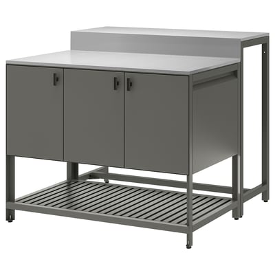BÅTSKÄR Isla de cocina exterior+mesa alta, gris oscuro, 47 1/4x39 3/8 "