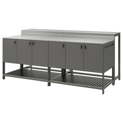 BÅTSKÄR Isla de cocina exterior+mesa alta, gris oscuro, 94 1/2x39 3/8 "