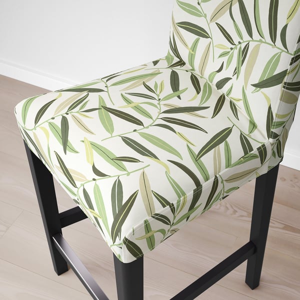 BERGMUND Taburete de bar con respaldo, negro/Fågelfors multicolor, 24 3/8 "