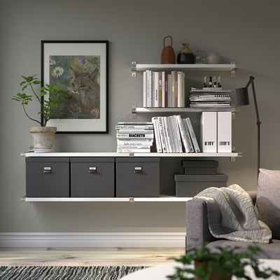 BERGSHULT / GRANHULT Combinación estante de pared, blanco/niquelado, 63x11 3/4 "