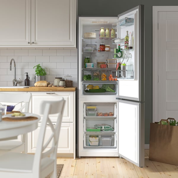 BERGSNÄS Refrigerador+congelador inferior, color de acero inoxidable, 11 cu.ft