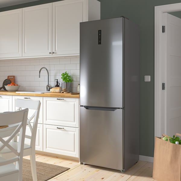 BERGSNÄS Refrigerador+congelador inferior, color de acero inoxidable, 11 cu.ft