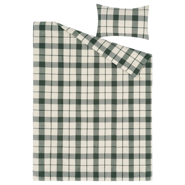 BESKSÖTEMAL Juego de edredón, verde/a cuadros, Twin/Twin extra largo