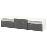 BESTÅ Banco para TV+cajones y puerta, blanco/Bergsviken negro, 70 7/8x16 1/2x15 3/8 "