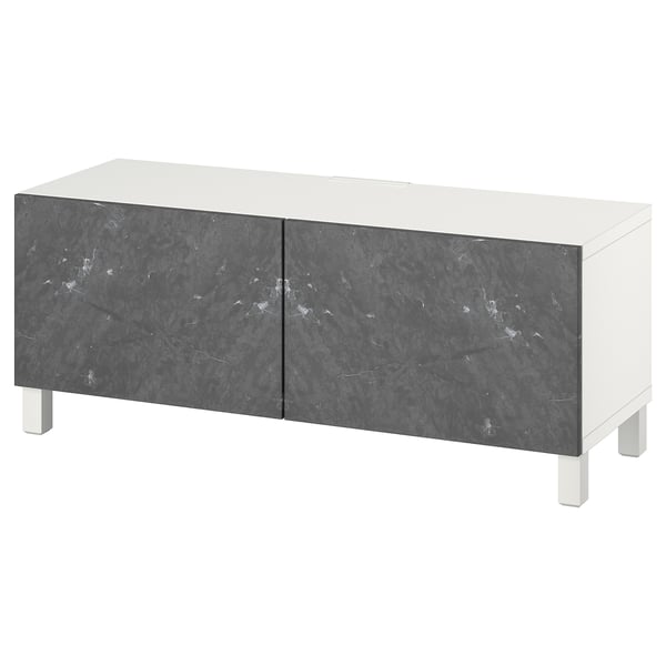 BESTÅ Banco para TV+puertas, blanco Bergsviken/Stubbarp/negro, 47 1/4x16 1/2x18 7/8 "