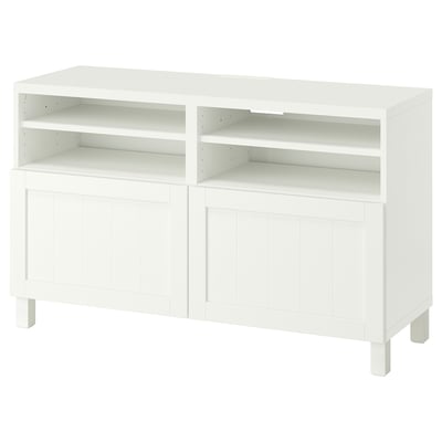 BESTÅ Banco para TV+puertas, blanco/Pipmakare blanco, 47 1/4x16 1/2x29 1/8 "