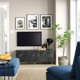 BESTÅ Banco para TV+puertas, gris oscuro/Bergsviken/Ösarp negro, 47 1/4x16 1/2x18 7/8 "