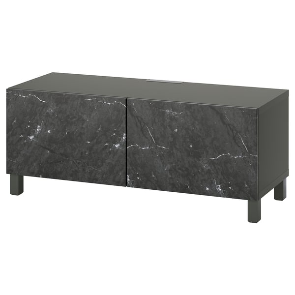 BESTÅ Banco para TV+puertas, gris oscuro/Bergsviken/Stubbarp negro, 47 1/4x16 1/2x18 7/8 "