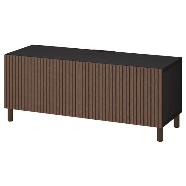 BESTÅ Banco para TV+puertas, negro-marrón Björköviken/Mejarp/marrón chapa de roble teñida, 47 1/4x16 1/2x18 7/8 "