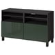 BESTÅ Banco para TV+puertas, negro-marrón/Selsviken/Stubbarp verde oliva oscuro, 47 1/4x16 1/2x29 1/8 "