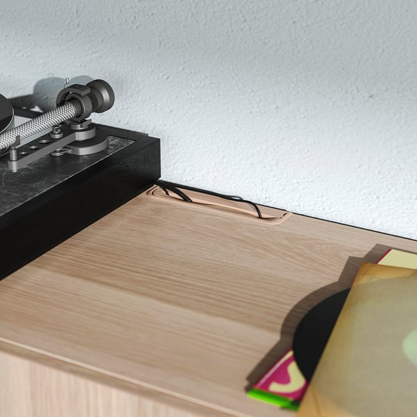 BESTÅ Comb almacenamiento audio/video, efecto de roble teñido en blanco Lappviken/Björköviken marrón, 141 3/4x16 1/2x91 "