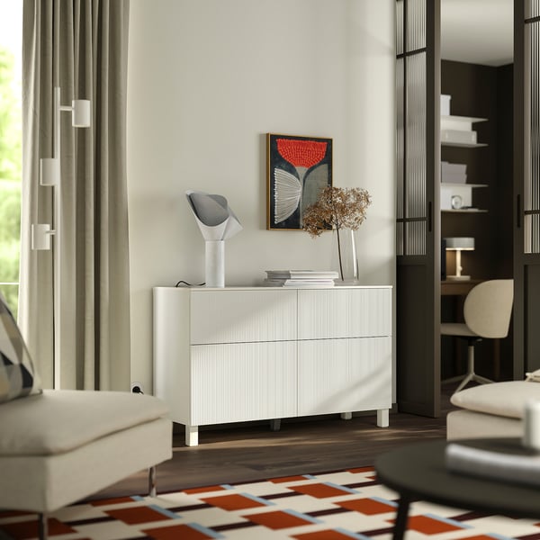 BESTÅ Comb almacenamiento+puertas/cajones, blanco/Förvaltare blanco, 47 1/4x16 1/2x29 5/8 "