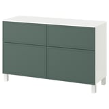 BESTÅ Comb almacenamiento+puertas/cajones, blanco/Krukmakare gris verdoso oscuro, 47 1/4x16 1/2x29 5/8 "