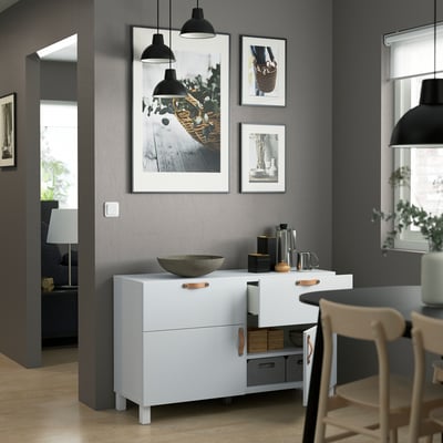 BESTÅ Comb almacenamiento+puertas/cajones, blanco/Lappviken/Stubbarp blanco, 47 1/4x16 1/2x29 1/8 "