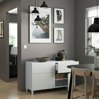 BESTÅ Comb almacenamiento+puertas/cajones, blanco/Sutterviken/Kabbarp blanco, 47 1/4x16 1/2x29 1/8 "