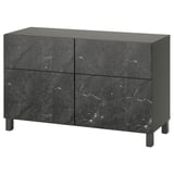 BESTÅ Comb almacenamiento+puertas/cajones, gris oscuro Bergsviken/Stubbarp/negro efecto de mármol, 47 1/4x16 1/2x29 1/8 "