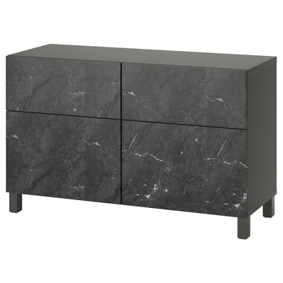BESTÅ Comb almacenamiento+puertas/cajones, gris oscuro Bergsviken/Stubbarp/negro efecto de mármol, 47 1/4x16 1/2x29 1/8 "