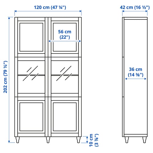 BESTÅ Comb almacenamiento+puertas vidrio, blanco Sutterviken/Sindvik vidrio transparente blanco, 47 1/4x16 1/2x79 1/2 "