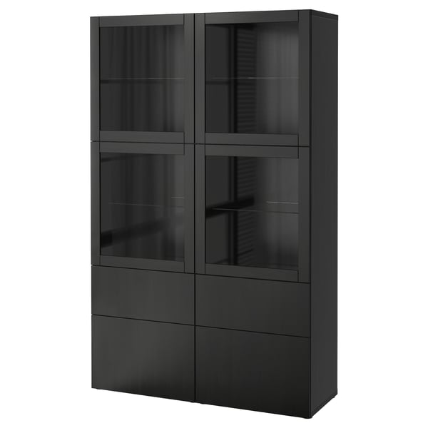 BESTÅ Comb almacenamiento+puertas vidrio, Lappviken/Sindvik vidrio transparente negro-marrón, 47 1/4x15 3/4x75 5/8 "