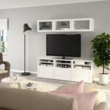 BESTÅ Comb almacenamiento TV/prta vidrio, blanco/Hanviken vidrio transparente blanco, 70 7/8x16 1/2x75 5/8 "