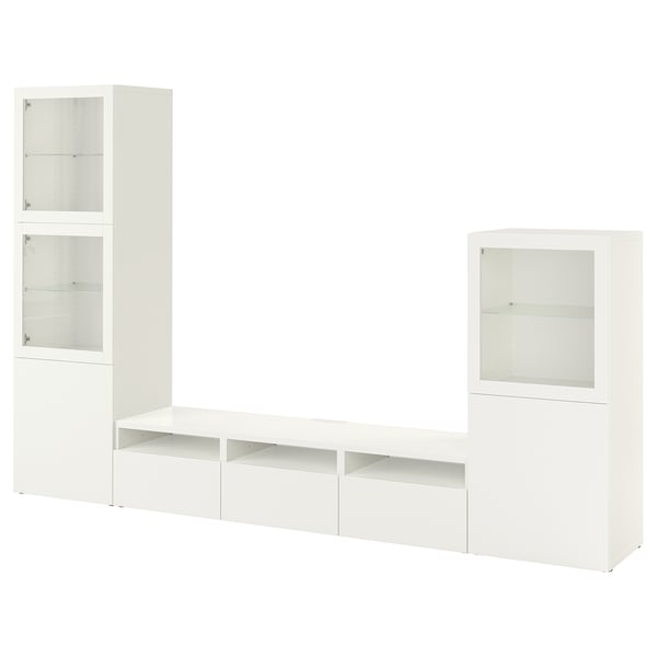 BESTÅ Comb almacenamiento TV/prta vidrio, blanco/Lappviken vidrio transparente blanco, 118 1/8x16 1/2x76 "