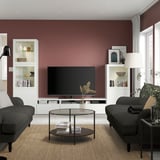 BESTÅ Comb almacenamiento TV/prta vidrio, blanco/Lappviken vidrio transparente blanco, 118 1/8x16 1/2x76 "