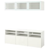 BESTÅ Comb almacenamiento TV/prta vidrio, blanco/Selsviken alto brillo/vidrio transp blanco, 70 7/8x16 1/2x75 5/8 "