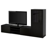 BESTÅ Comb almacenamiento TV/prta vidrio, negro-marrón/Hanviken vidrio transparente negro-marrón, 94 1/2x16 1/2x50 3/4 "