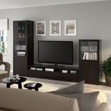 BESTÅ Comb almacenamiento TV/prta vidrio, negro-marrón/Hanviken vidrio transparente negro-marrón, 118 1/8x16 1/2x76 "