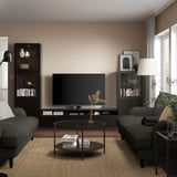BESTÅ Comb almacenamiento TV/prta vidrio, negro-marrón/Hanviken vidrio transparente negro-marrón, 118 1/8x16 1/2x76 "