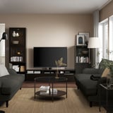 BESTÅ Comb almacenamiento TV/prta vidrio, negro-marrón/Hanviken vidrio transparente negro-marrón, 118 1/8x16 1/2x76 "
