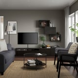 BESTÅ Comb almacenamiento TV/prta vidrio, negro-marrón/Lappviken vidrio transparente negro-marrón, 94 1/2x16 1/2x74 3/4 "