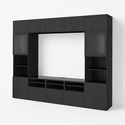 BESTÅ Comb almacenamiento TV/prta vidrio, negro-marrón/Lappviken vidrio transparente negro-marrón, 118 1/8x16 1/2x91 "