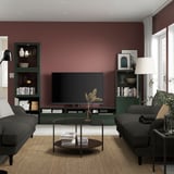 BESTÅ Comb almacenamiento TV/prta vidrio, negro-marrón Selsviken/Glassvik verde oliva oscuro, 118 1/8x16 1/2x76 "