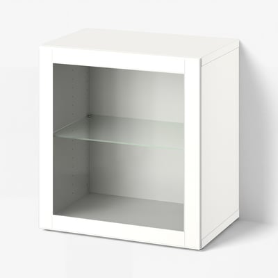 BESTÅ Comb de gabinetes montados pared, blanco/Ostvik blanco, 23 5/8x16 1/2x25 1/4 "