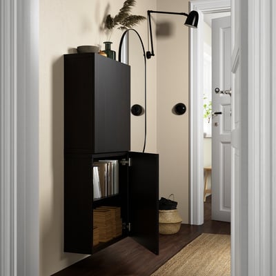 BESTÅ Comb de gabinetes montados pared, negro-marrón/Lappviken negro-marrón, 23 5/8x8 5/8x25 1/4 "