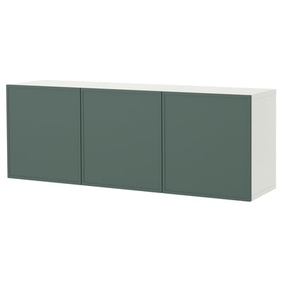BESTÅ Comb gabinetes montados pared, blanco/Krukmakare gris verdoso oscuro, 70 7/8x16 1/2x25 1/4 "
