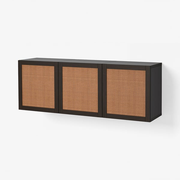 BESTÅ Comb gabinetes montados pared, negro-marrón Studsviken/marrón oscuro álamo negro, 70 7/8x16 1/2x25 1/4 "