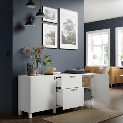 BESTÅ Combinación almacenamiento+cajones, blanco/Lappviken/Stubbarp blanco, 70 7/8x16 1/2x29 1/8 "