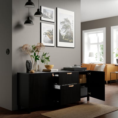 BESTÅ Combinación almacenamiento+cajones, negro-marrón/Lappviken/Stubbarp negro-marrón, 70 7/8x16 1/2x29 1/8 "