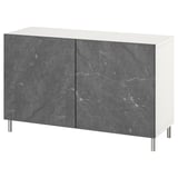 BESTÅ Combinación almacenamiento+puertas, blanco Bergsviken/Ösarp/negro efecto de mármol, 47 1/4x16 1/2x29 1/8 "