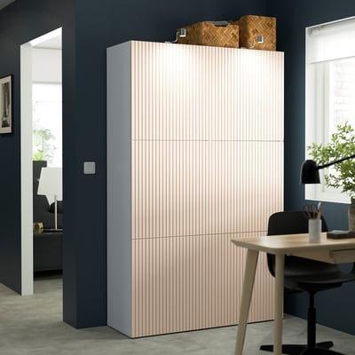 BESTÅ Combinación almacenamiento+puertas, blanco/Björköviken chapa de abedul, 47 1/4x16 1/2x76 "