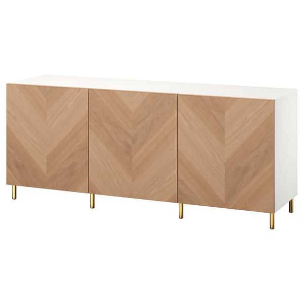 BESTÅ Combinación almacenamiento+puertas, blanco/Hedeviken/Ösarp chapa de roble, 70 7/8x16 1/2x29 1/8 "
