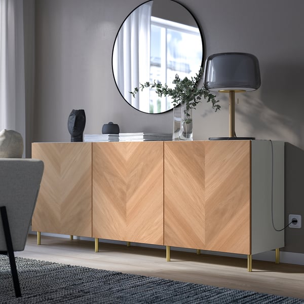 BESTÅ Combinación almacenamiento+puertas, blanco/Hedeviken/Ösarp chapa de roble, 70 7/8x16 1/2x29 1/8 "