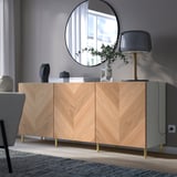 BESTÅ Combinación almacenamiento+puertas, blanco/Hedeviken/Ösarp chapa de roble, 70 7/8x16 1/2x29 1/8 "